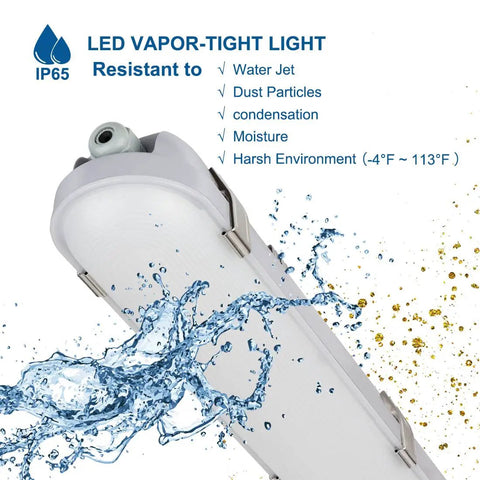 4Ft LED Vapor Tight Light 60W 6600lm Waterproof Outdoor Shop Fixture 5000K IP65 100-277V resistant to water and dust