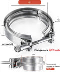 1.5 Inch 304 Stainless Steel V Band Exhaust Clamp For Turbo Downpipes Flange Kit, silver clamp close-up with measurements