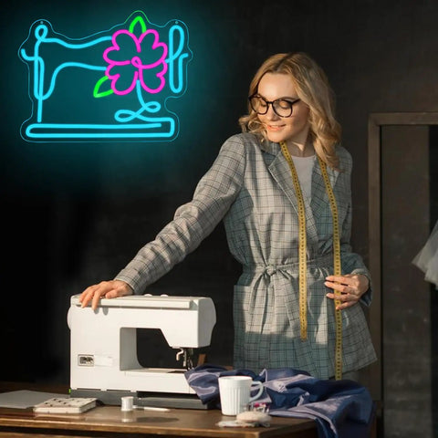 Floral Sewing Machine Neon Sign For Wall Decor LED Light Thats The Vibe With Colorful Floral Sewing Decor For Bedroom Girls Room