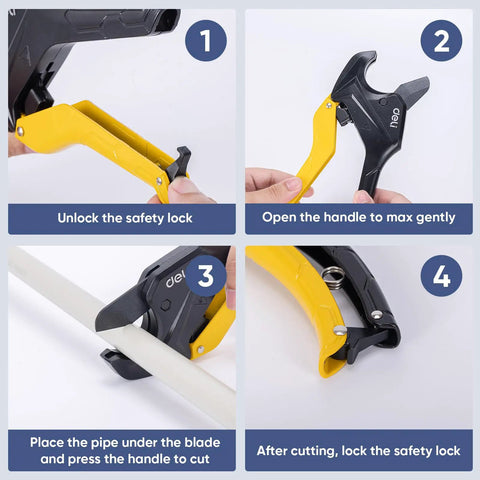 Step-by-step guide for using Heavy Duty Ratchet Pipe Cutter Up To Two And A Half Inch For PEX PVC PPR Hoses And Plumbing Pipe With Aluminum Alloy Blade And Teflon Coating Pro Grade Tool Built For Tough Jobs At Home And On The Job Site