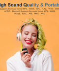 Woman enjoying music with Bluetooth 5.3 Portable Music Player With Built In Speaker And Micro SD Slot Up To 512GB