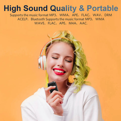 Woman enjoying music with Bluetooth 5.3 Portable Music Player With Built In Speaker And Micro SD Slot Up To 512GB