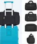 Under Seat Carry On Duffel Bag For Travel Lightweight Weekender Personal Item For Airplanes Fits Under Seat And Meets Personal Item Size Easy Access Tote For Men And Women Black on blue luggage