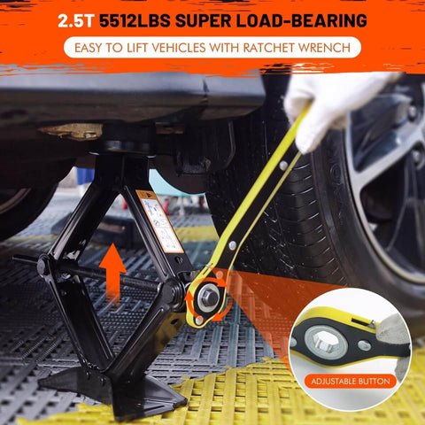 2.5 Ton Universal Scissor Car Jack Kit With Portable Tire Changing System lifting a vehicle, wrench in use
