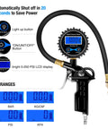 All In One Digital Tire Inflator With Gauge And Bleed Valve, 250 PSI Capacity, with backlit display and rubber hose