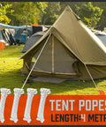 Tent setup with 20 Pack 8 Inch Heavy Duty Tent Stakes Made From Galvanized Steel For Camping, Rust Resistant, with ropes on grass.