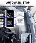 Portable Digital Tire Inflator With Auto Shut Off And Bright Led Light 150 Psi Compact Air Pump showing LED display and operation controls.