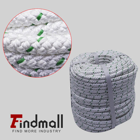 Heavy Duty 3/8 Inch 200 Ft Double Braid Polyester Rope for Outdoor Use, coiled rope with close-up texture detail.