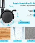 Close-up of 6 Drawer Rolling Storage Cart wheel showing lockable caster for easy movement on hardwood, tile, and carpet surfaces.