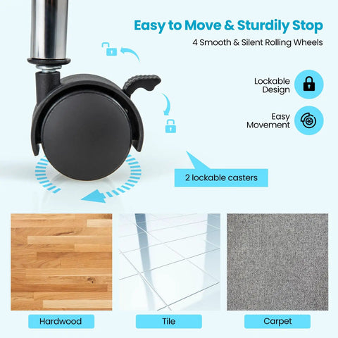 Close-up of 6 Drawer Rolling Storage Cart wheel showing lockable caster for easy movement on hardwood, tile, and carpet surfaces.