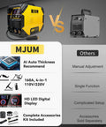 Comparison image of 4-In-1 AI Welder For Home And Auto Repair, Dual Voltage 110V And 220V, with HD LED Display and complete accessories.