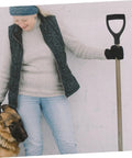 Person holding a replacement garden spade handle with ergonomic D-shaped grip lightweight plastic shovel handle