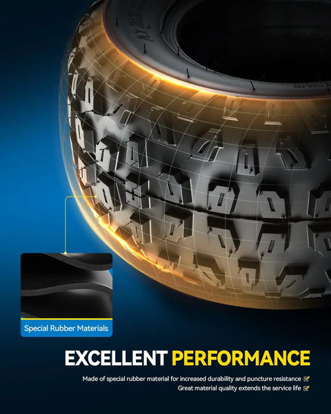 Close-up of 145/70-6 ATV UTV Go Kart Tire, showcasing special rubber materials and durable 4-ply tread design.