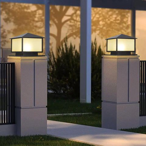 Dope Outdoor Column Lights With Mount Base For Front Yard And Garden Porch Aluminum Housing Post Lights With Tempered Glass