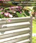 Close-up of Three Piece Galvanized Raised Garden Bed Set For Outdoors 36 Inch By 18 Inch Above Ground Planter with flowers