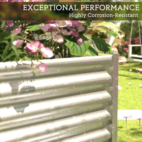 Close-up of Three Piece Galvanized Raised Garden Bed Set For Outdoors 36 Inch By 18 Inch Above Ground Planter with flowers