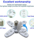 Four-Panel Deformable 40W Mini LED Garage Light With Super Bright Adjustable Heads, showing panels and E26/E27 base.
