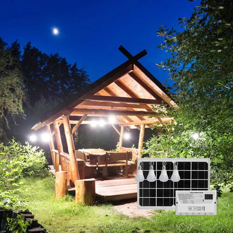 Off Grid Solar Pendant Lights With 12W Panel Four LED Bulbs And 6000mAh Battery For Phone Charging Indoor Outdoor Home Yard Camping Shed Barn Emergency Power Backup With USB DC Outlets