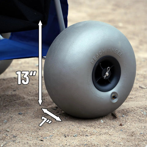 Close-up of the 13-inch balloon wheel on the Beach Cart With Balloon Wheels, Heavy Duty Steel Wagon That Rolls Smoothly Over Sand