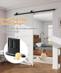 Set Of Four Sliding Barn Door Bottom Floor Guides With Double Sided Roller Design For Smooth Quiet Operation In Durable Aluminum Alloy Floor Mounted Black Finish Ideal For Farmhouse Modern Or Industrial Interior Doors installed in living room