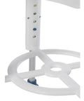 Close-up of adjustable base on Bath Stool With Padded Rotating Seat And Blue Cushion, 360 Degree Swivel With 90 Degree Locks