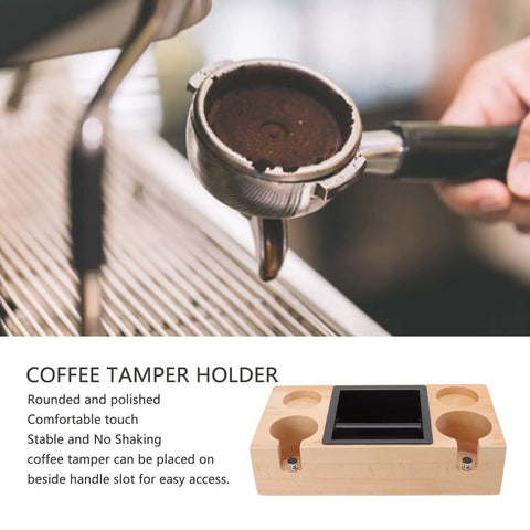 Premium Wood Espresso Tamper Holder Stand With Knock Box Built Damn Tough For Smoother Tamping Straight Fire Portable Barista Station with tamper and portafilter.