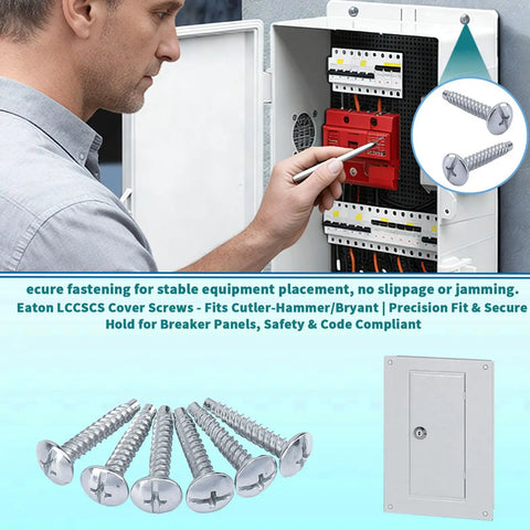 Heavy Duty Twelve Pack Zinc Plated Load Center Cover Screws Built Tough For Reliable Eaton Qo Homeline Murray Electrical Panel Replacement Hardware And Durable Construction For Weekend Warrior Projects, showing installation in an electrical panel.