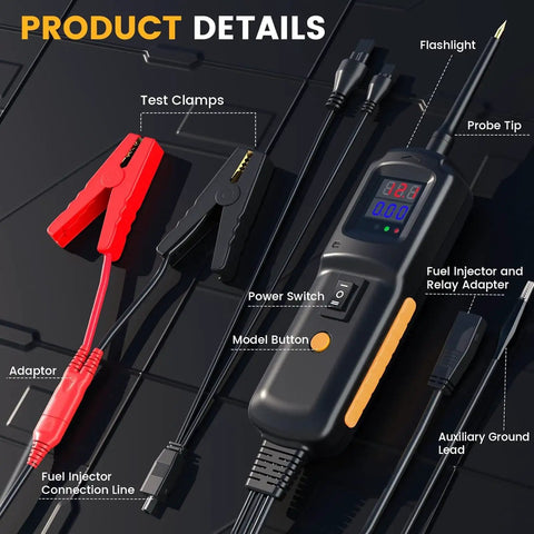 Power Circuit Probe Tester For Auto Electrical Systems 6V-40V DC No-Fuss All-In-One Kit with test clamps and probe tip