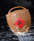 Asian Weave Ceramic Rice Dispenser With Tight Lid Big Kitchen Grain Bin, textured design, floating in water, spacious storage.