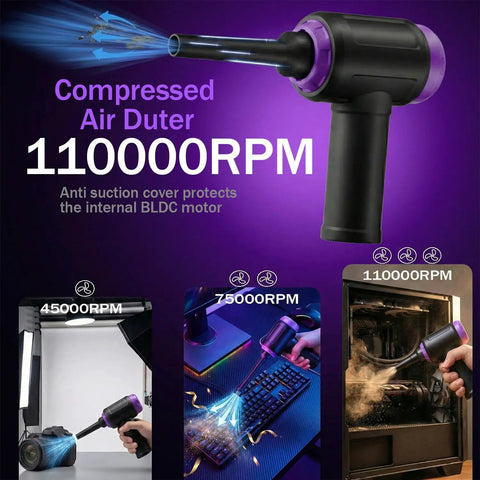 3 In 1 Computer Cleaning Tool With 110000 RPM Electric Air Duster And 14500 Pa Vacuum displayed with use illustrations