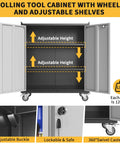 Heavy Duty Metal Garage Storage Cabinet On Wheels With Lockable Door And Adjustable Shelves Rust Resistant Steel Utility Cabinet Open View