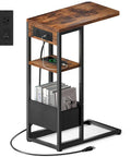 C Shaped End Table With Charging Station For Sofa And Living Room, 3 Layer Side Table With Storage Bag, USB Port And AC Outlet