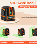 Rechargeable Self Leveling Laser Level With Green Cross Lines, Pro Grade 66 Ft Range And 150 Degree Expandable Angle, Type C Fast Charge