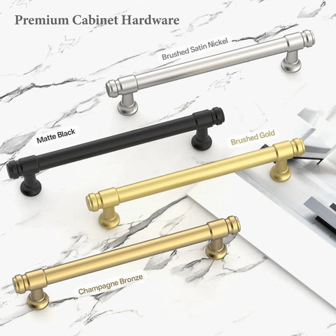 Image of cabinet handle finishes including 10 Pack Champagne Bronze Cabinet Pulls 5 Inch 128mm Handle Set and other colors.