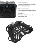 Rugged Carbon Steel Motorcycle Trunk Base Plate Rack Mount For 45L Storage Box, showing universal fit design and materials.