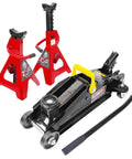 2 Ton Hydraulic Floor Jack With Two Jack Stands Red And Black 4000 lbs Capacity Trolley Service Jack Combo for Cars