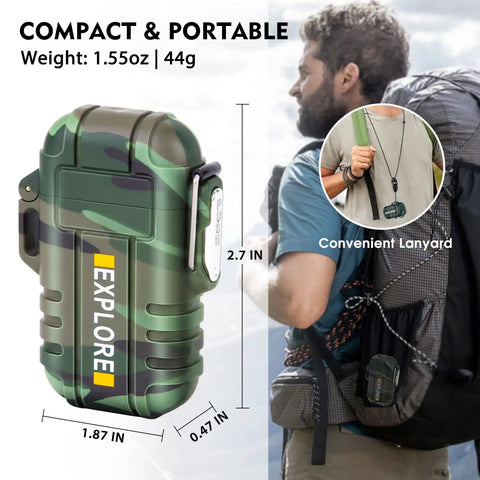 Dual Arc USB Rechargeable Lighter Outdoors Windproof Flameless Plasma Lighter Camping Hiking Waterproof Matches with Lanyard