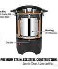 Interior view of Big Capacity Electric Coffee Percolator Urn 5 Point 2 Liter 1000W, stainless steel construction, cutaway seen.
