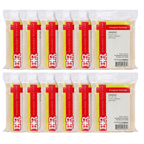 Two packs of Ever Ready First Aid triangular bandages, 40×40×56 in, 12-count each, 100% cotton