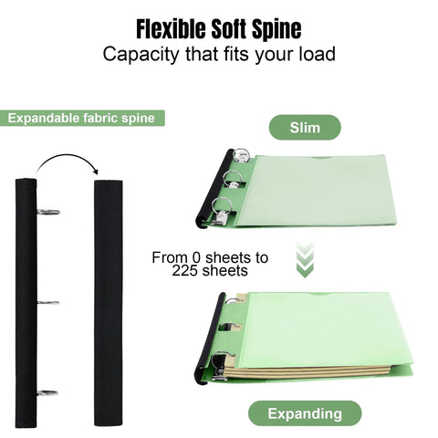 Four Pack 1 Inch 3 Ring Binders With 360 Degree Foldable Design showing expandable spine and capacity for 225 sheets