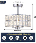 Crystal Semi Flush Mount Chandelier 12.6 Inch Round Drum Ceiling Light 3 Light E12 Fixture Chrome Finish with size dimensions