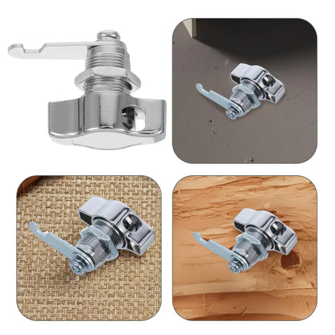 Keyless Cam Lock no key needed for cabinet doors and mailboxes with strong zinc alloy construction shown from various angles