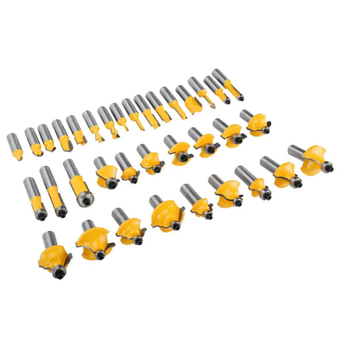 35 Piece Tungsten Carbide Router Bit Set With Half Inch Drive Shank for doors, tables, shelves, cabinets, DIY woodworking