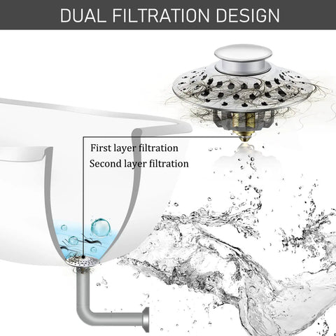 2 In 1 Bathtub Drain Plug Stopper Hair Catcher With Stainless Steel Filter Pop Up Drain Fits 1.6 To 2.0 Inch Holes dual filtration design