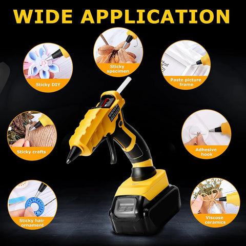 Cordless Hot Glue Gun For 18V And 20V Max Batteries with 30 Second Preheat, Quick Melt; uses include crafts, repairs, and more.