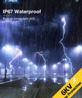 IP67 waterproof 300W LED Parking Lot Light With 39,000 Lumens At 5000K Daylight White in stormy outdoor setting