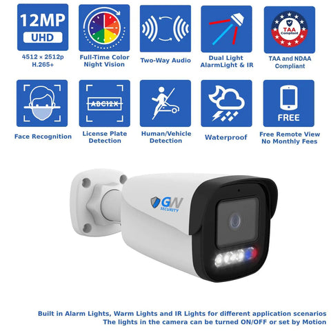 Bulletproof 6K 12MP Color Night Vision Ai Security Camera System With Top Shelf 32 Channel Nvr And Sixteen Weatherproof Poe Ip Cameras Packing Eight Bullet And Eight Dome Lenses For Badass Home Or Shop Security, featuring waterproof design and dual light alarm.