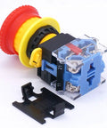 Emergency Stop Push Button Switch 22mm 2NC Red Mushroom Stop Button Box 10A 440V with 4 Terminals and Yellow Base
