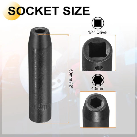 Deep 6-Point Impact Socket Set With 1/4-Inch Drive For Hard Metal Jobs Including The Perfect 4.5mm Metric Size Measuring Two Inches Long Made From Tough CR-V Steel To Crush Any Tough Job You Got. 50mm black oxide socket