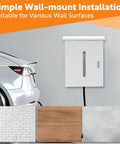 Slick Outdoor Electric Vehicle Charger Cover With Viewing Window For Tesla And Universal Wall Box Weatherproof Secure Locking Design No Sweat Install For Home Use on various wall surfaces.